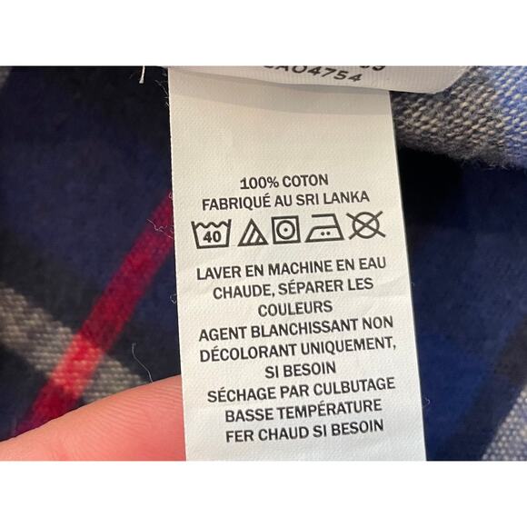 LL Bean Signature Cotton Flannel Shirt Blue, Red Plaid Slim Fit, Size LT - Picture 6 of 11